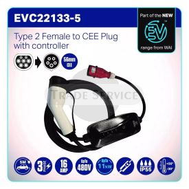Type 2 töltőkábel 3x32A 3 fázisú ipari csatlakozó (56mm, 5P CEE) EVSE vezérlővel 22kW