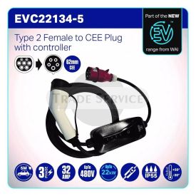 Type 2 töltőkábel 3x32A 3 fázisú ipari csatlakozó (62mm, 5P CEE) EVSE vezérlővel 22kW